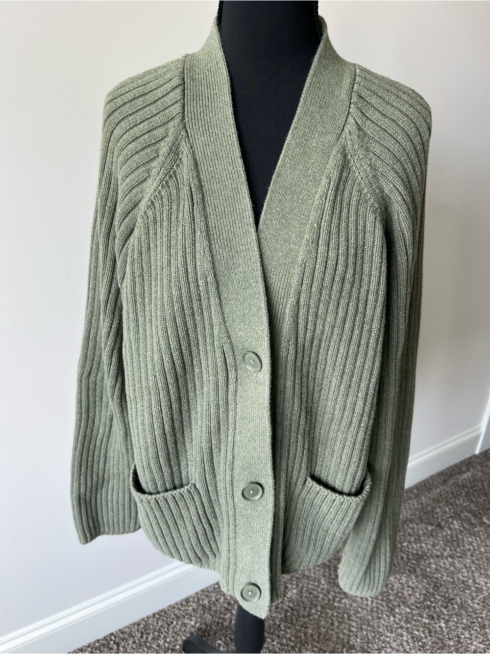 GAP Olive Green Ribbed Button-Front Grandpa Cardigan 100% Cotton